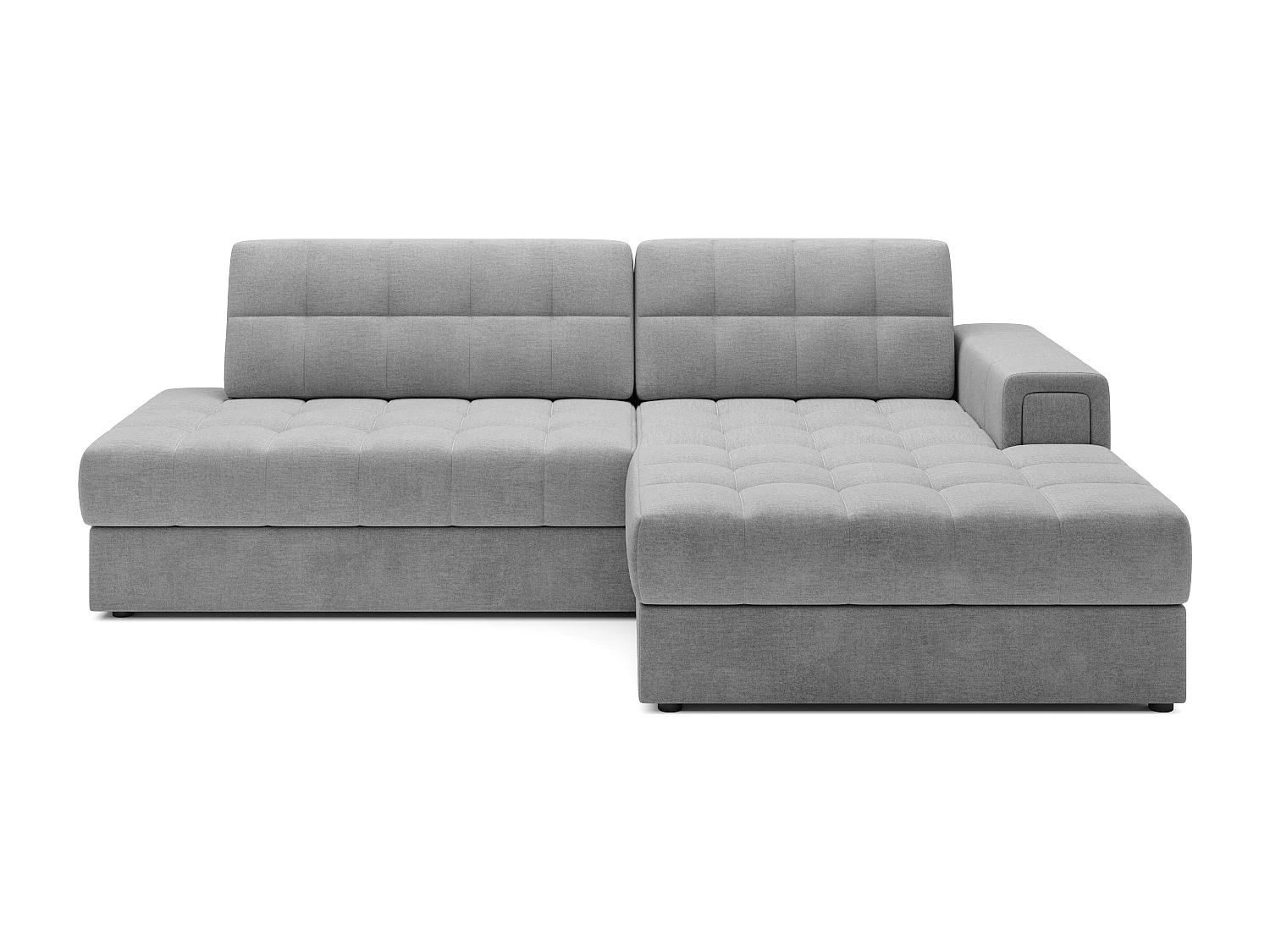 Sofá esquinero de terciopelo KELLY - Almacenaje y convertible-Perla gris-Chaise longue derecha