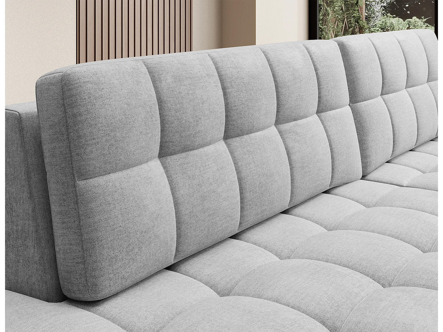 Sofá esquinero de terciopelo KELLY - Almacenaje y convertible-Perla gris-Chaise longue derecha