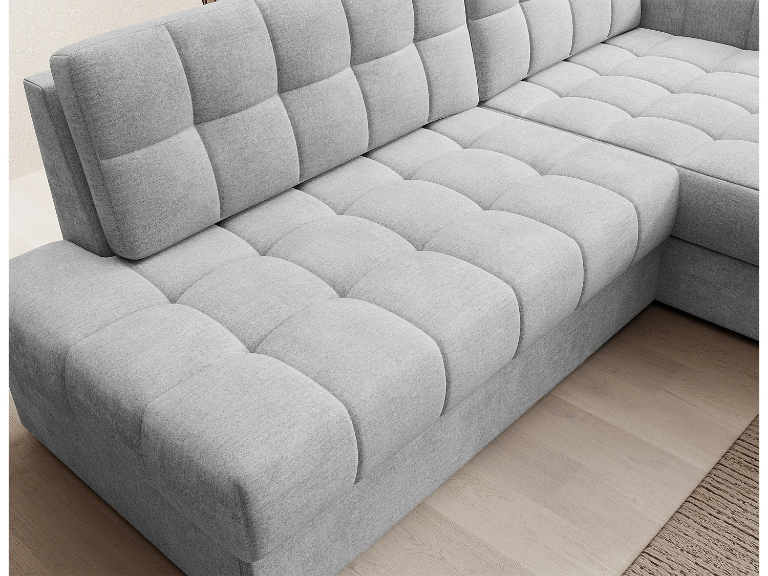 Sofá esquinero de terciopelo KELLY - Almacenaje y convertible-Perla gris-Chaise longue derecha