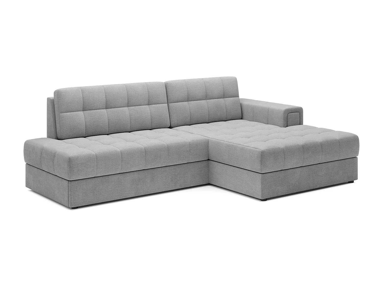 Sofá esquinero de terciopelo KELLY - Almacenaje y convertible-Perla gris-Chaise longue derecha