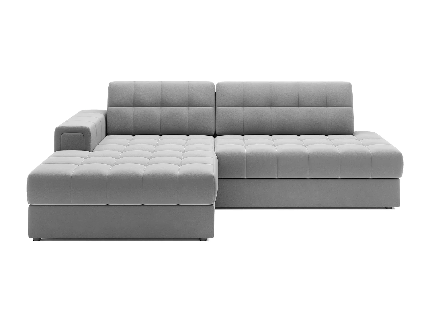 Sofá esquinero de terciopelo KELLY - Almacenaje y convertible-Perla gris-Chaise longue derecha