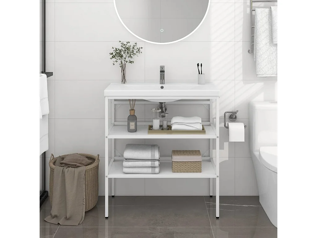 Cadre de lavabo de salle de bain Blanc 79x38x83 Fer
