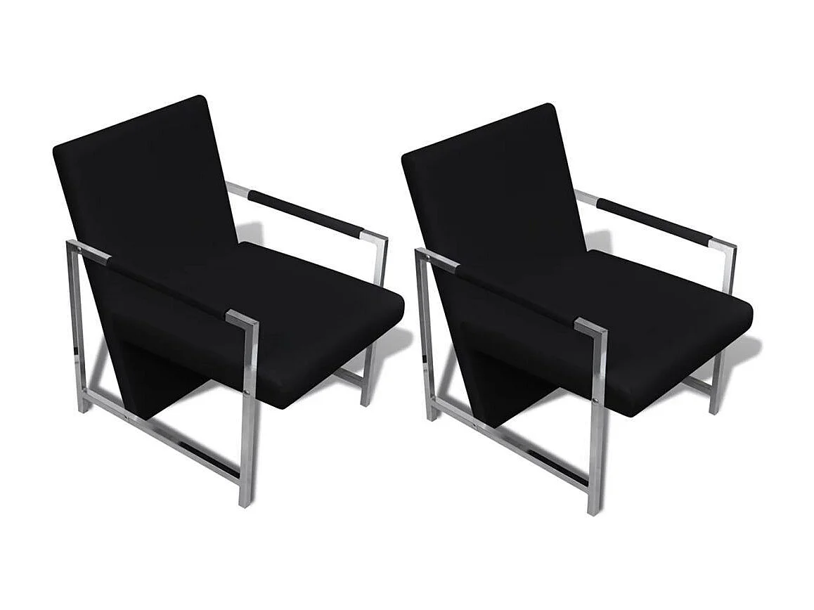 Fauteuil 2 pc avec cadre chromé Noir Similicuir