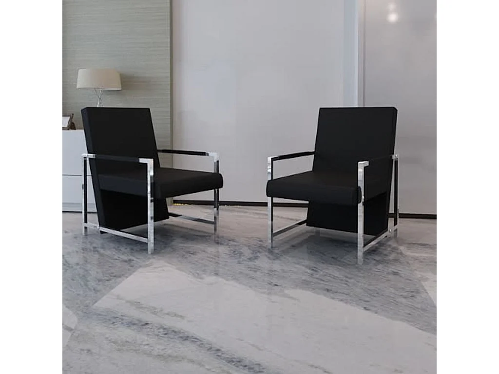 Fauteuil 2 pc avec cadre chromé Noir Similicuir