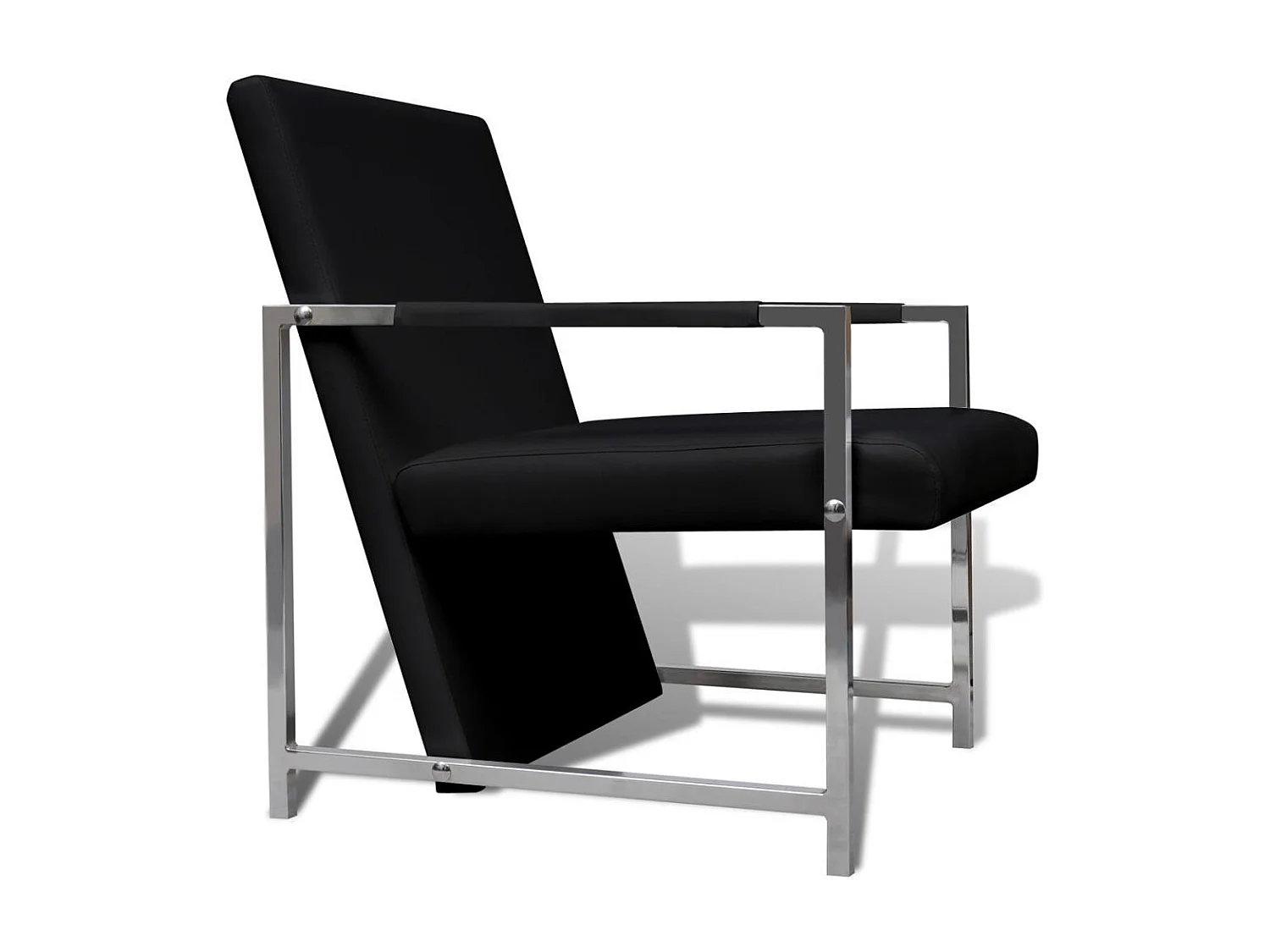 Fauteuil 2 pc avec cadre chromé Noir Similicuir