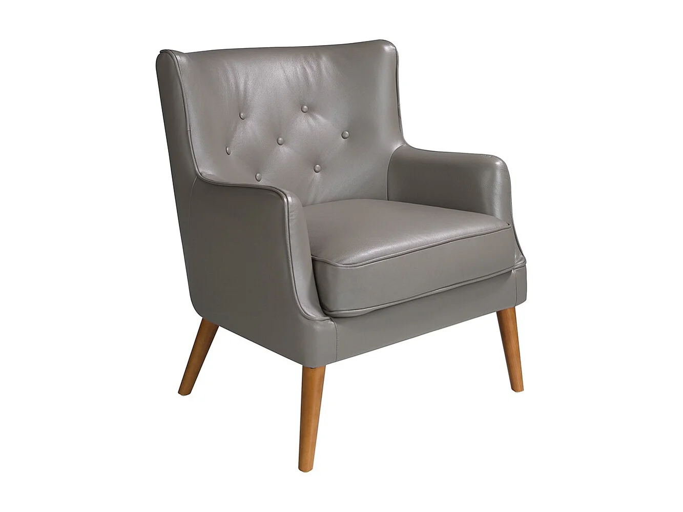 Fauteuil capitonné en bois massif et cuir gris Zania