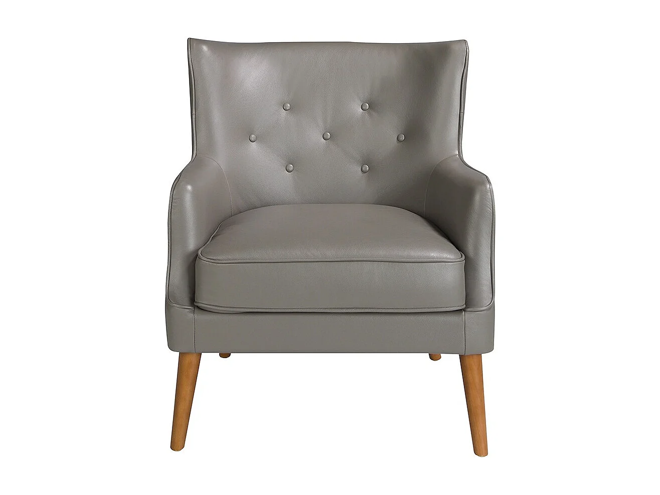 Fauteuil capitonné en bois massif et cuir gris Zania