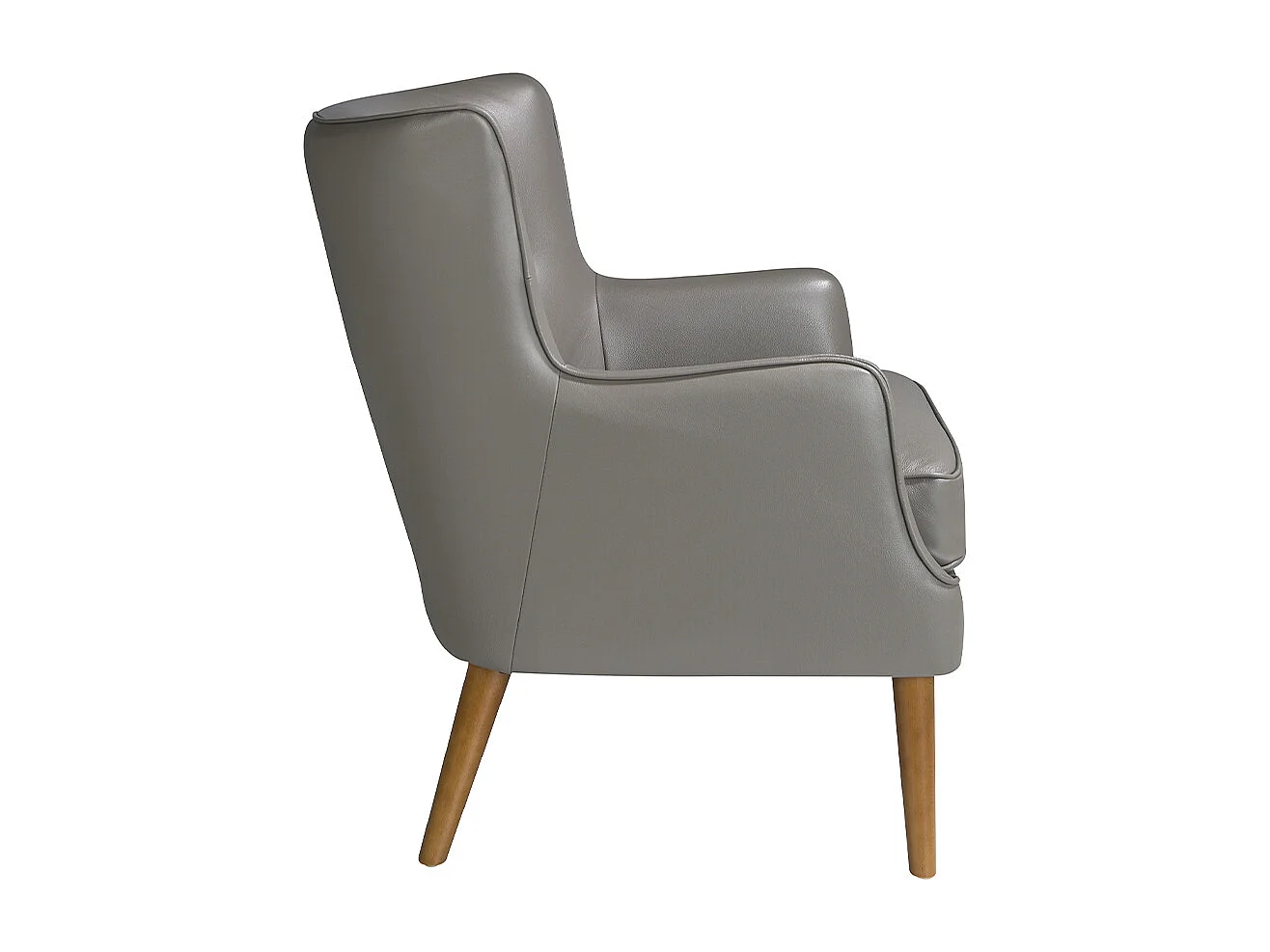 Fauteuil capitonné en bois massif et cuir gris Zania