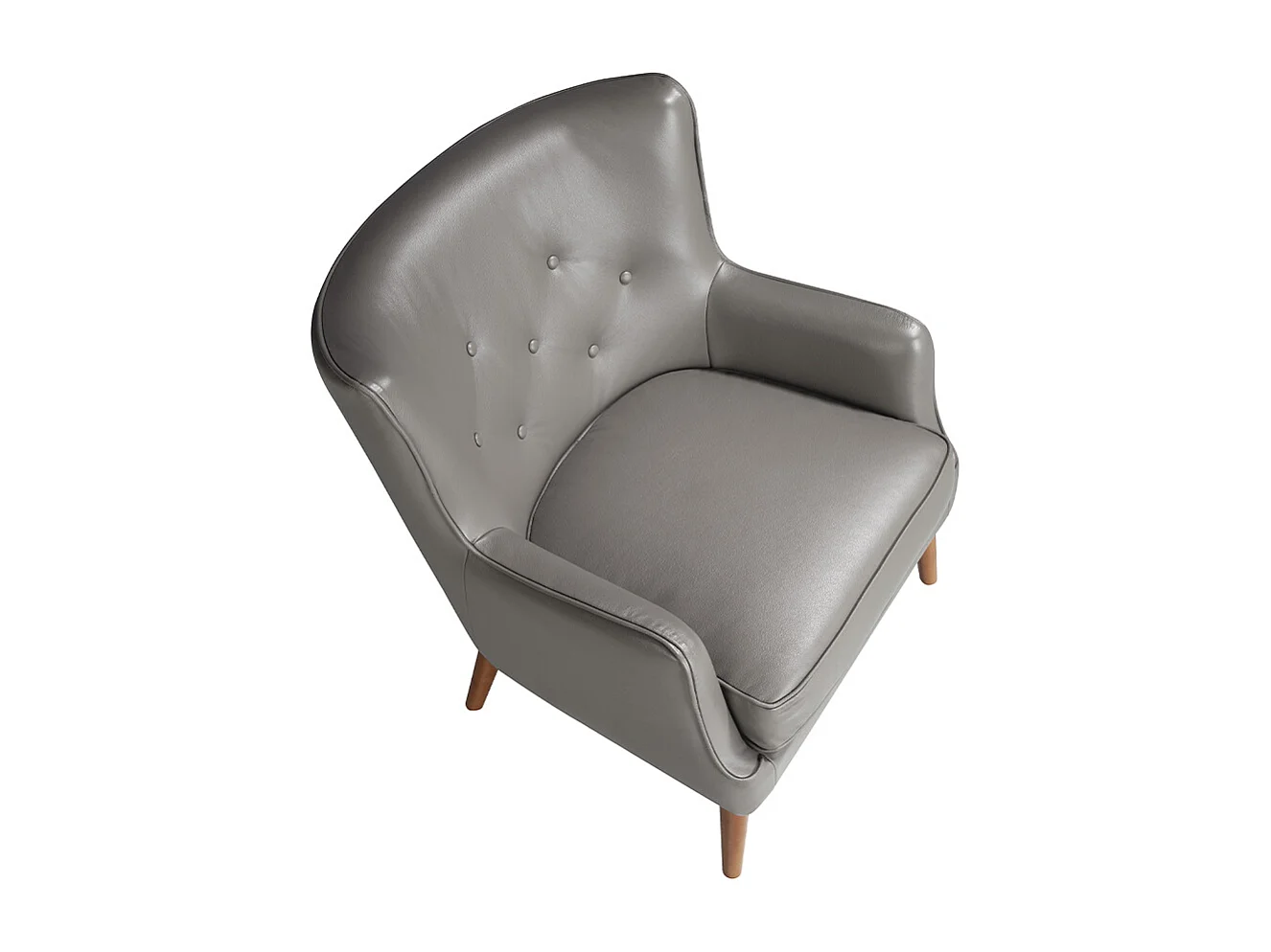 Fauteuil capitonné en bois massif et cuir gris Zania