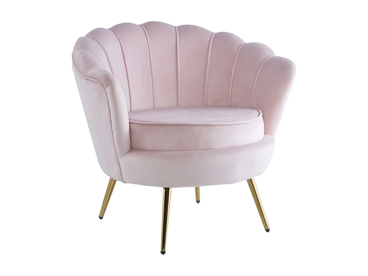 Fauteuil moderne velours et pied métal doré Pétal-Rose clair
