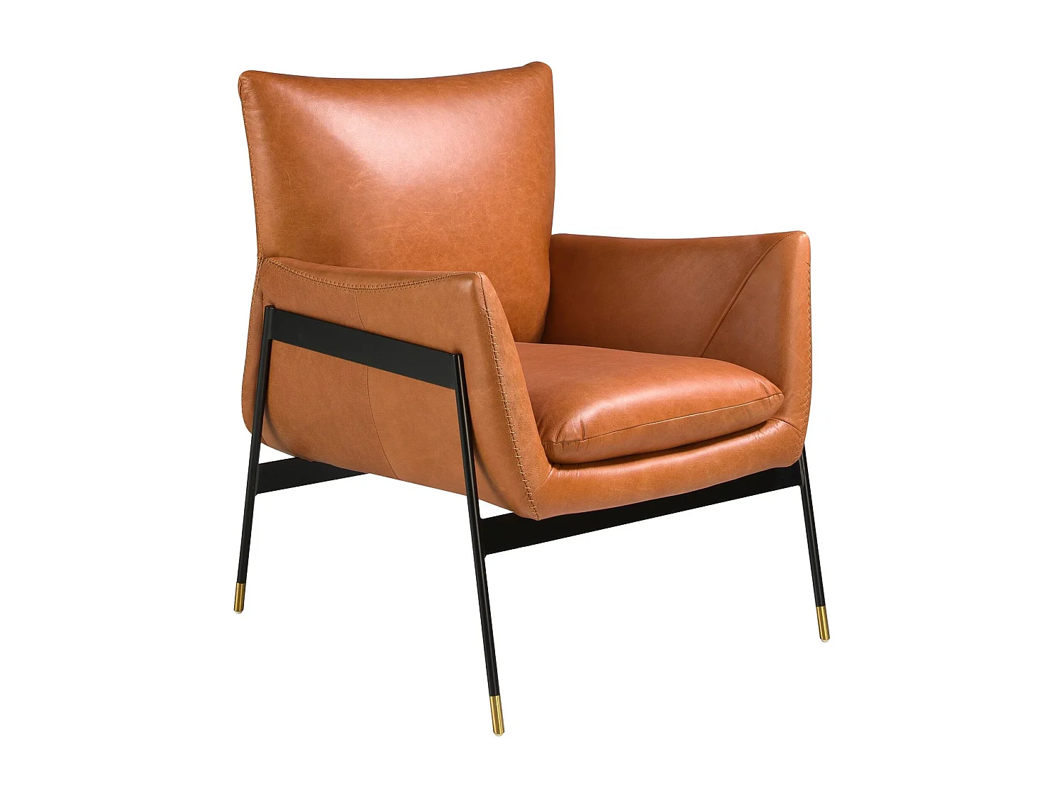 Fauteuil en cuir marron et pied en acier noir ROXANE-Marron clair