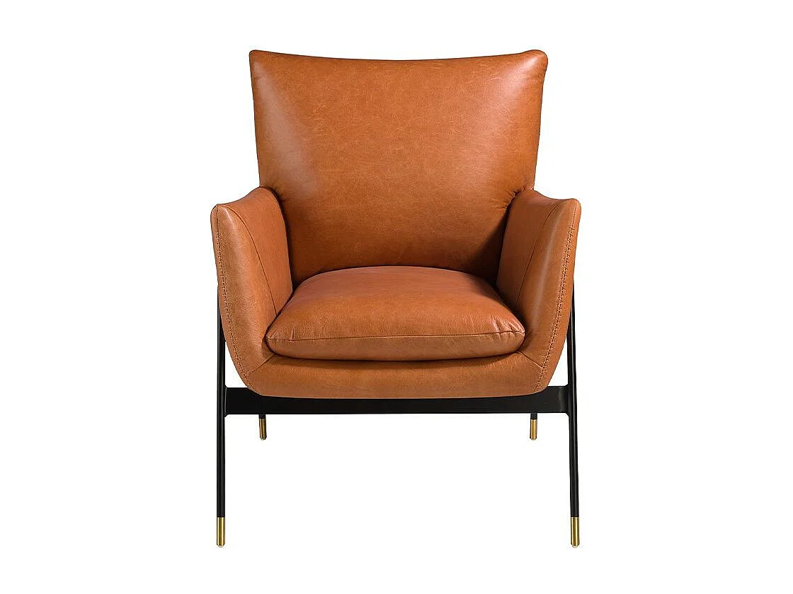 Fauteuil en cuir marron et pied en acier noir ROXANE-Marron clair