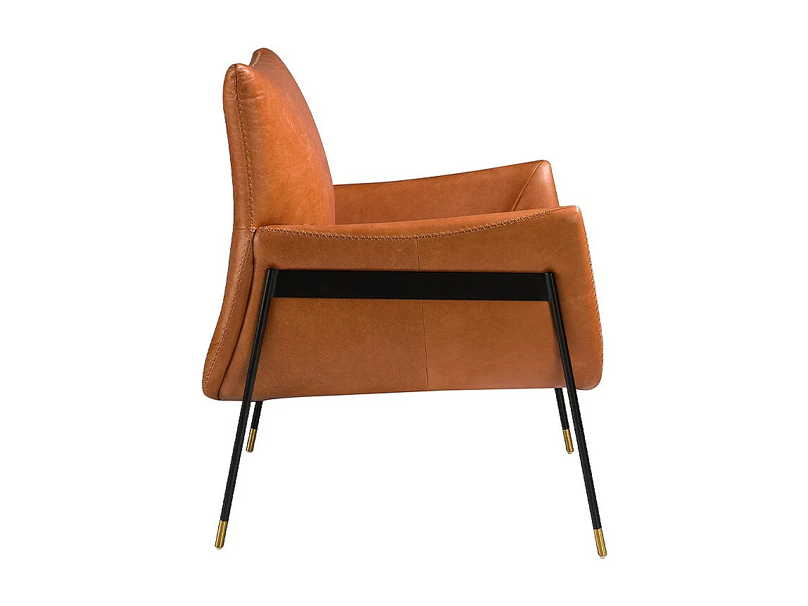 Fauteuil en cuir marron et pied en acier noir ROXANE-Marron clair