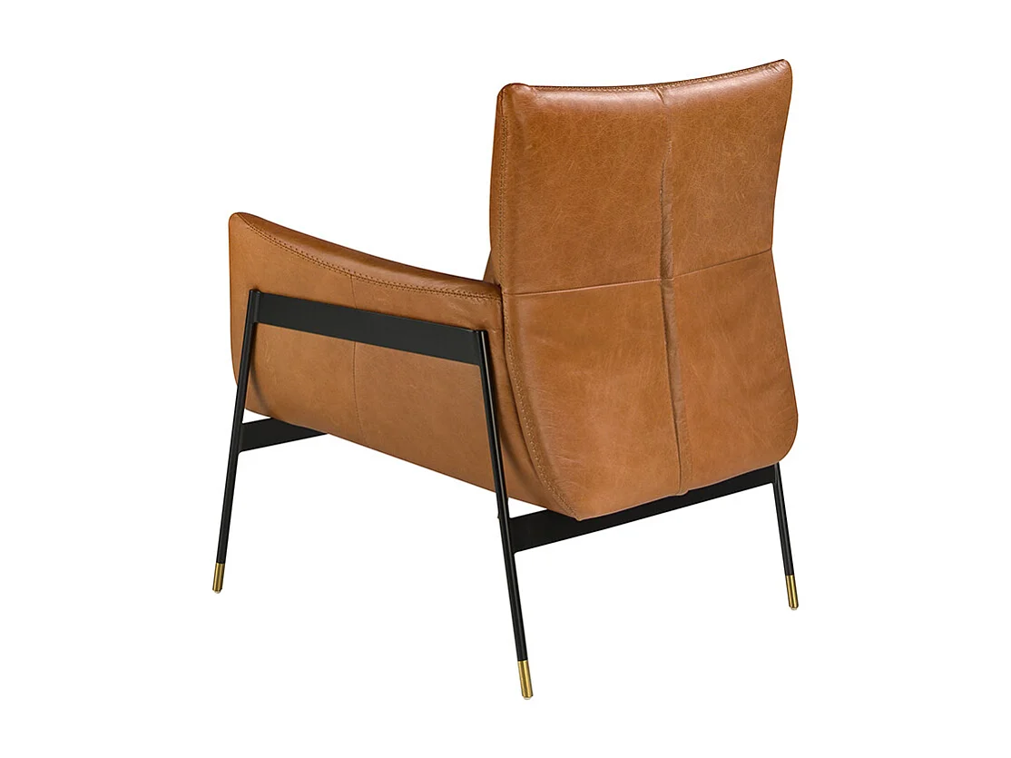 Fauteuil en cuir marron et pied en acier noir ROXANE-Marron clair