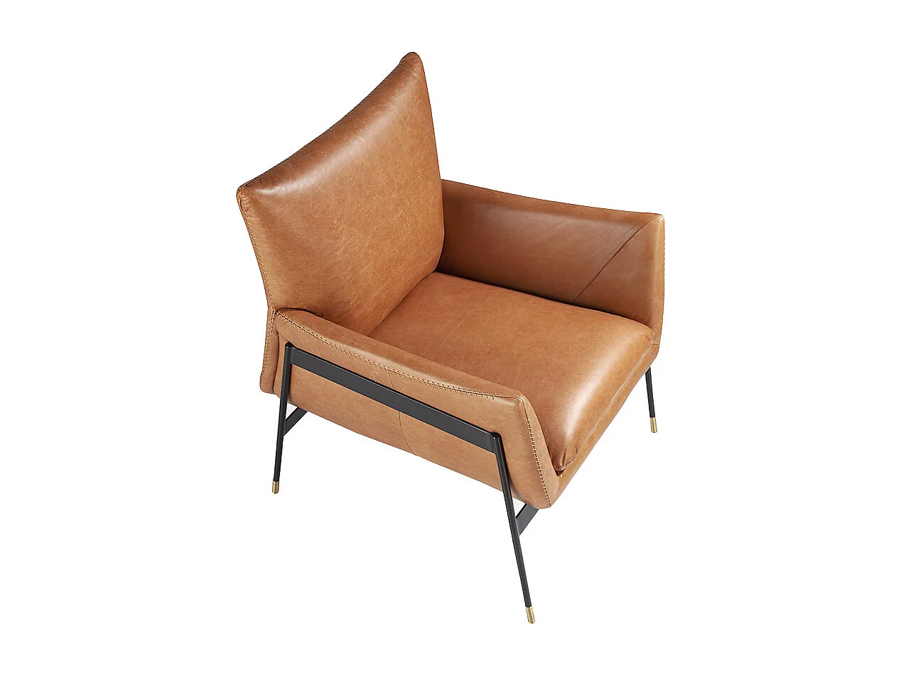 Fauteuil en cuir marron et pied en acier noir ROXANE-Marron clair