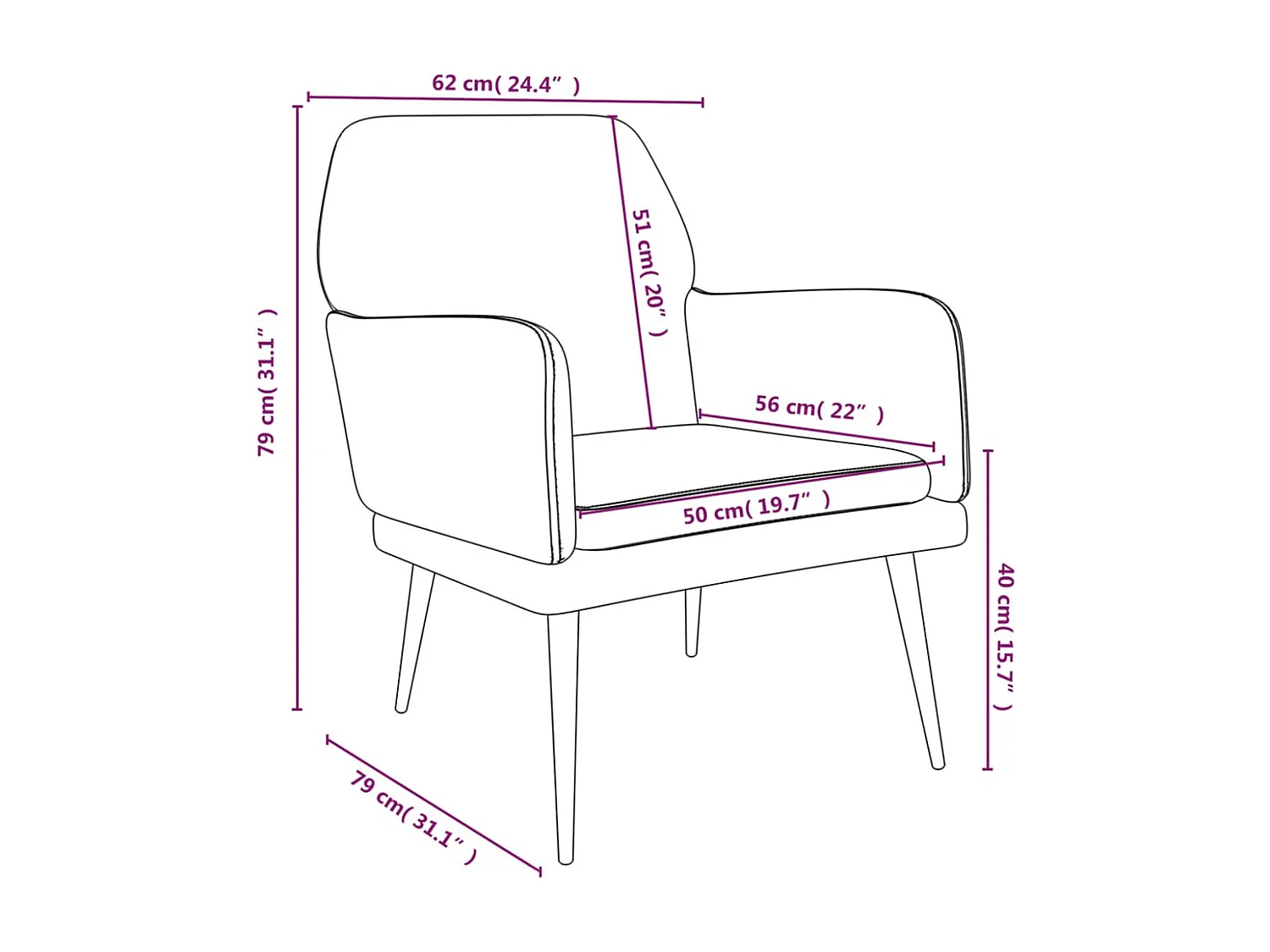Fauteuil Gris clair 62x79x79 Velours