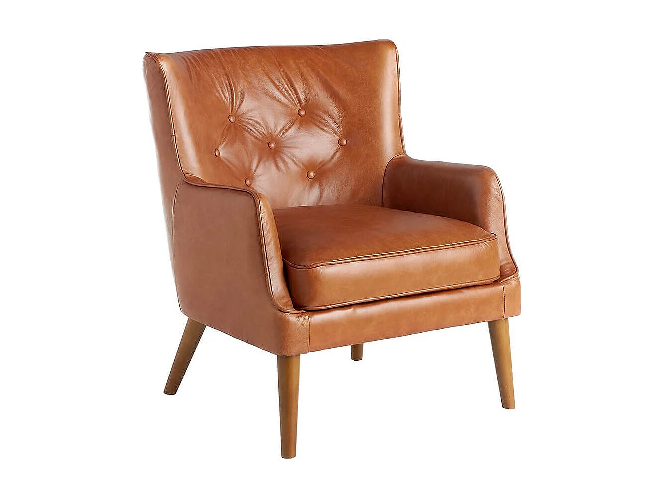 Zania gecapitonneerde fauteuil van massief hout en bruin leer