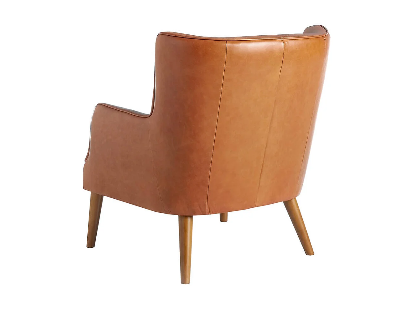 Zania gecapitonneerde fauteuil van massief hout en bruin leer