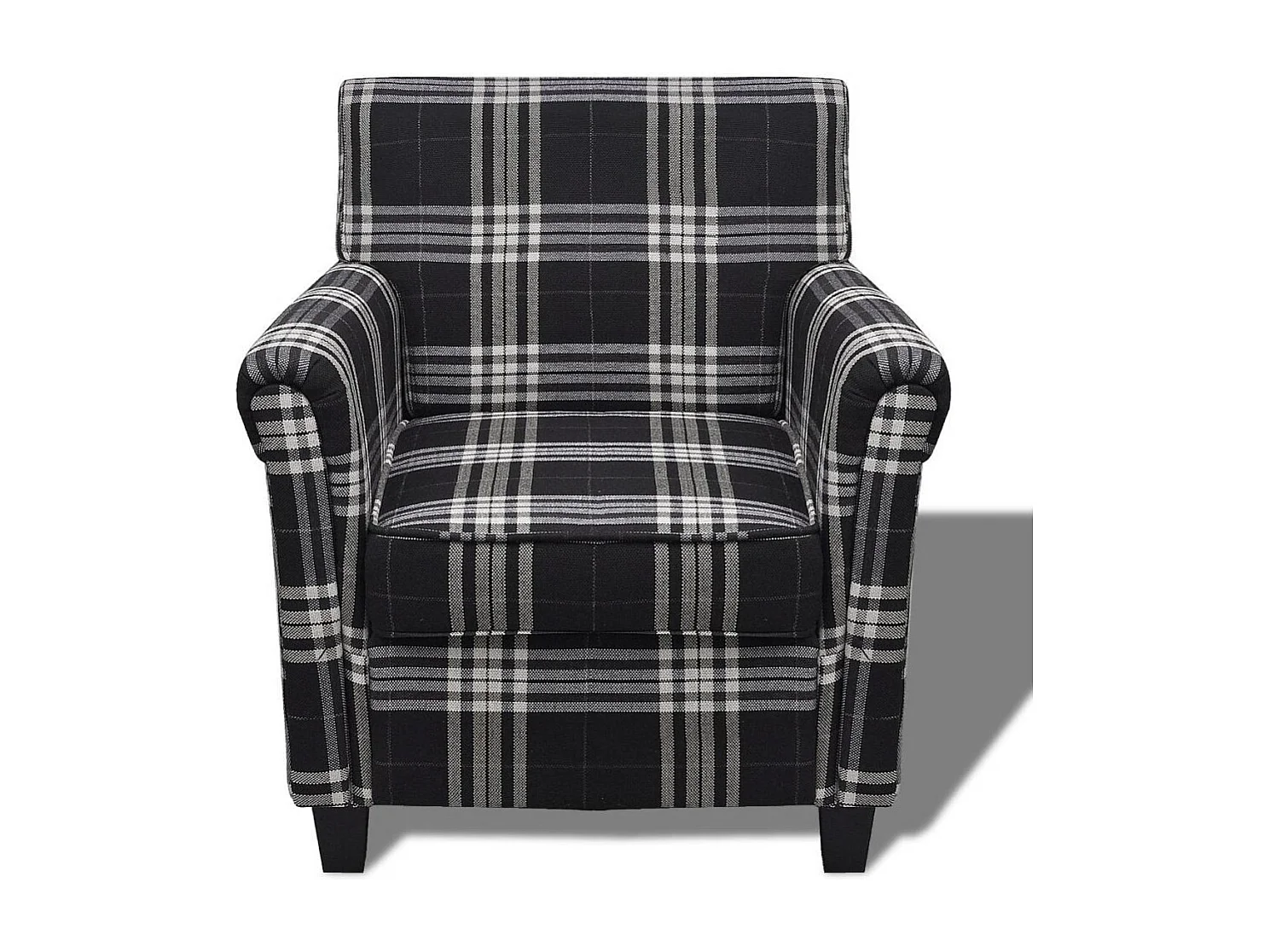 Fauteuil avec coussin noir tissu à grand carreaux