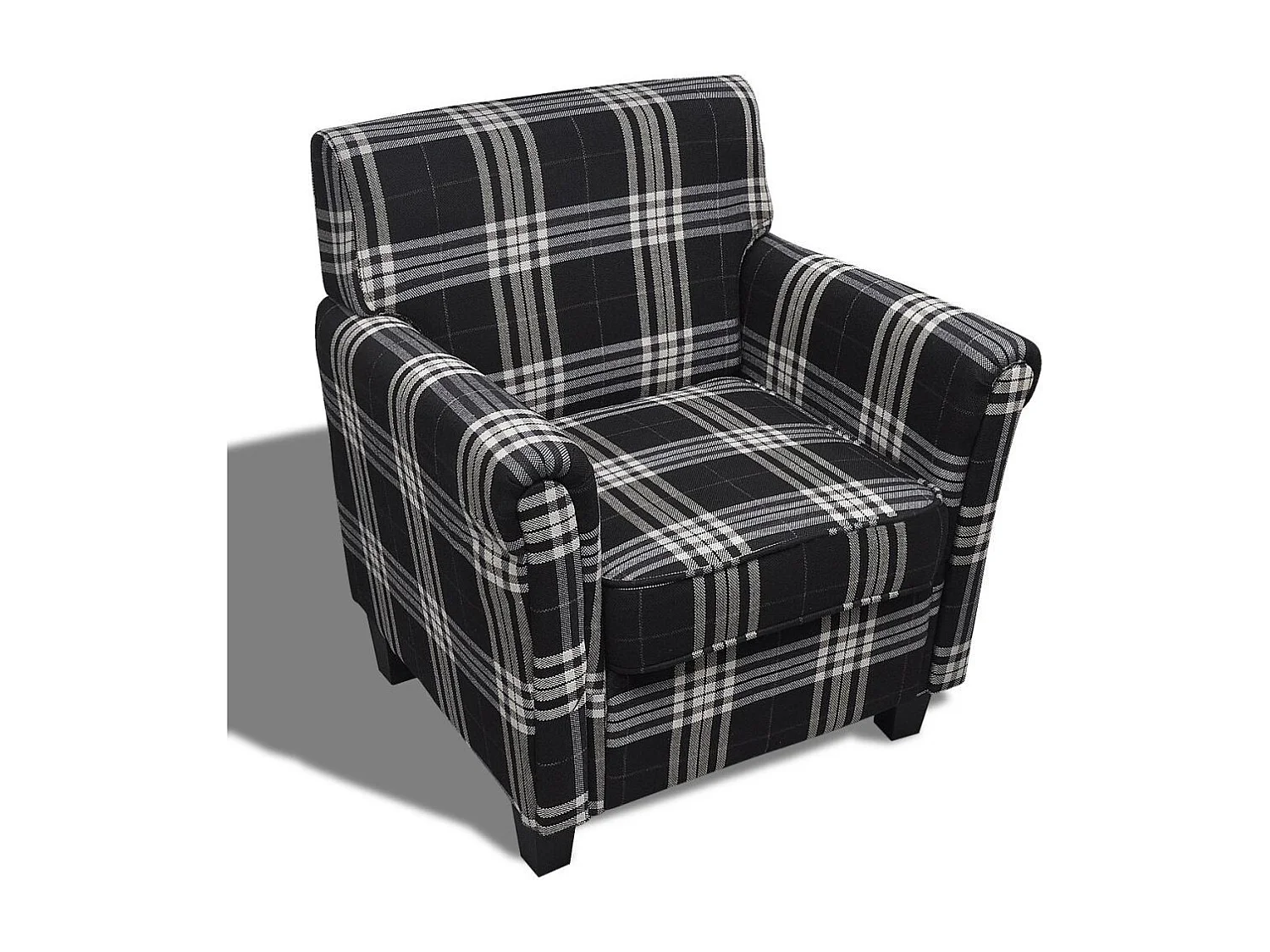 Fauteuil avec coussin noir tissu à grand carreaux