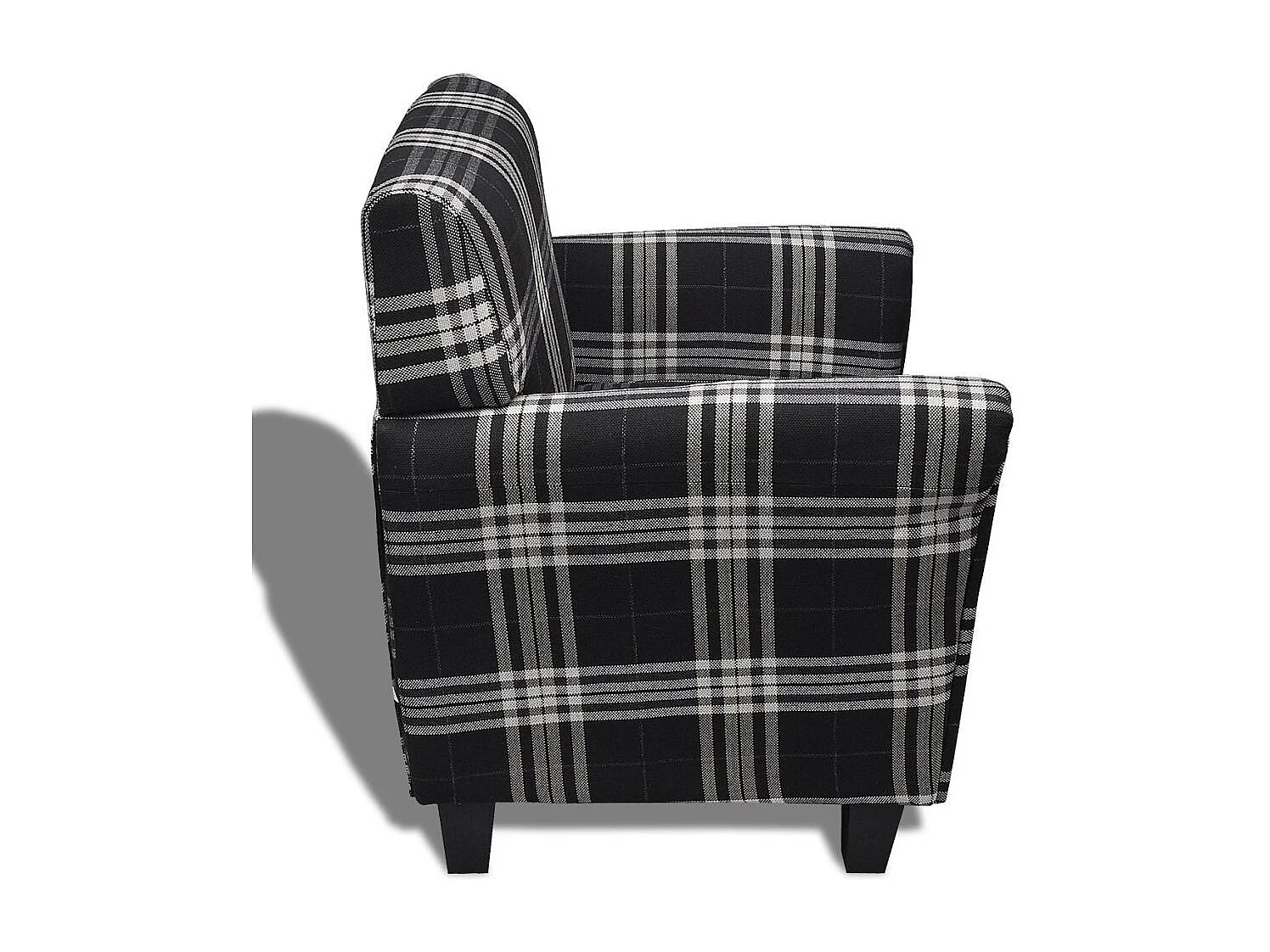 Fauteuil avec coussin noir tissu à grand carreaux