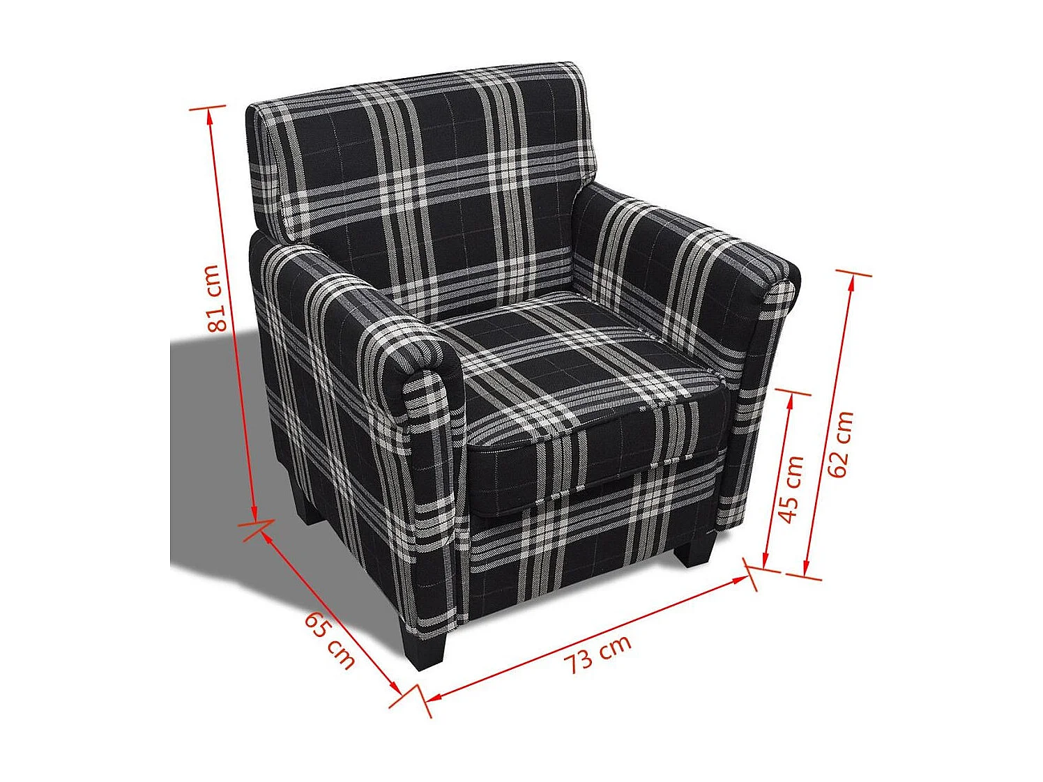 Fauteuil avec coussin noir tissu à grand carreaux