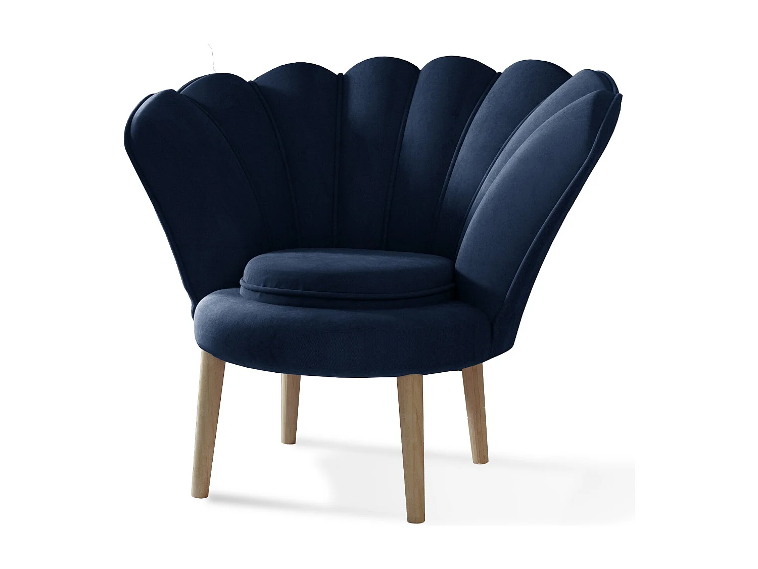 Skidra marineblauwe fluwelen schelpfauteuil