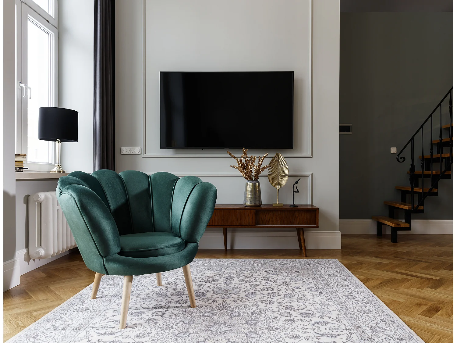 Skidra groene fluwelen schelpfauteuil