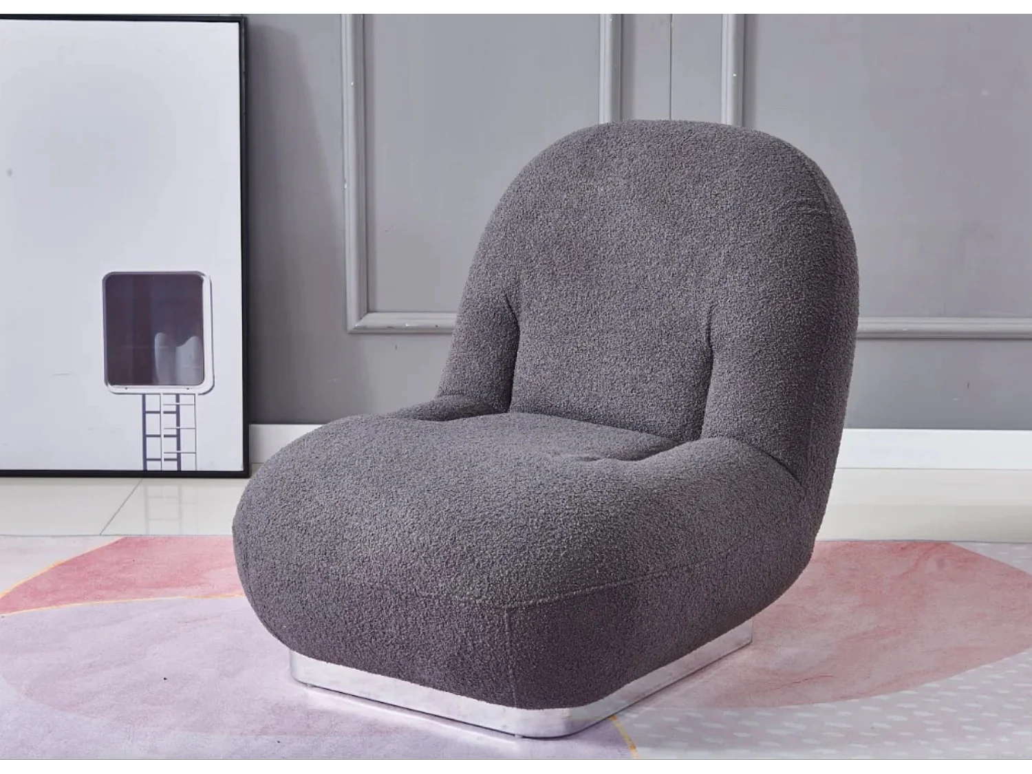 Fauteuil design tissu molletonnés et pied acier LOVA-Gris foncé