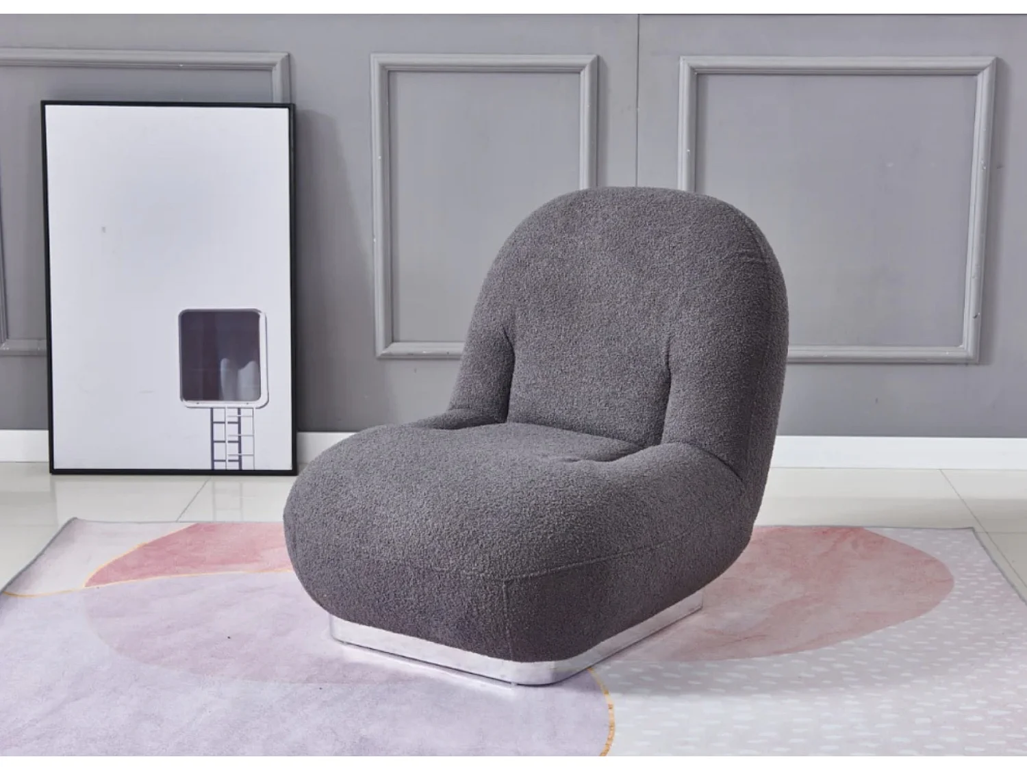 Fauteuil design tissu molletonnés et pied acier LOVA-Gris foncé