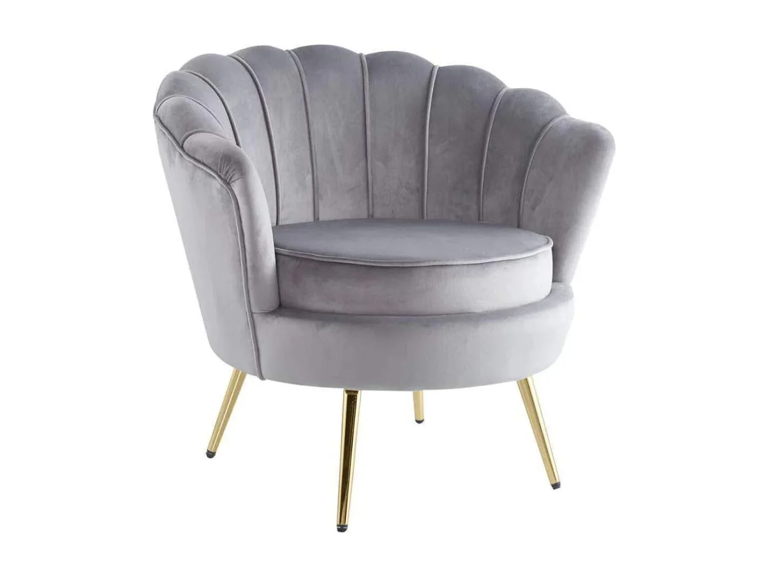 Fauteuil moderne velours et pied métal doré Pétal-Gris