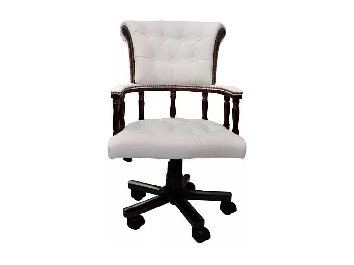 Fauteuil avec accoudoir cuir et bois massif blanc Nouram