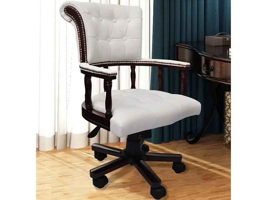 Fauteuil avec accoudoir cuir et bois massif blanc Nouram
