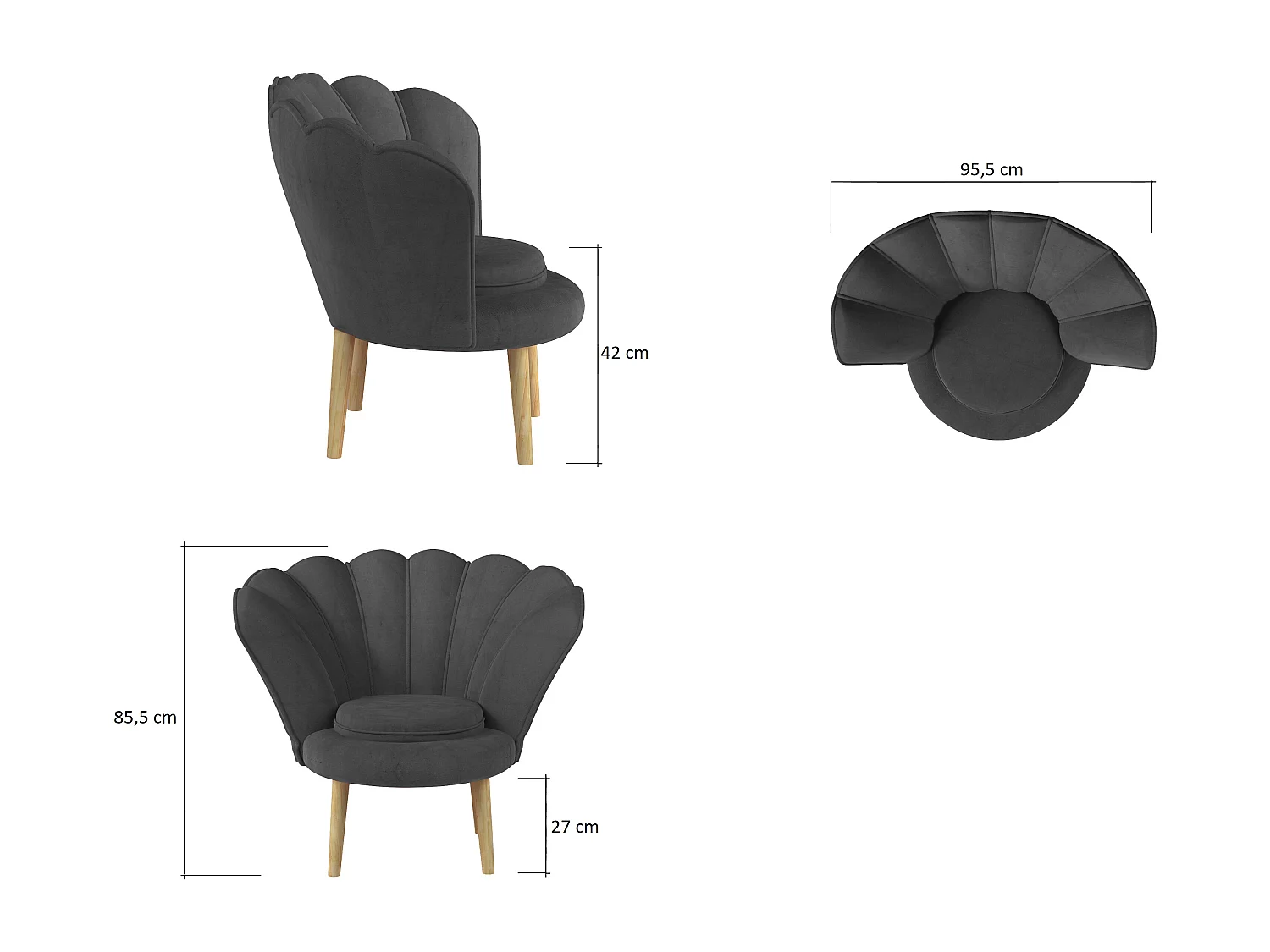 Fauteuil coquillage velours jaune Skidra