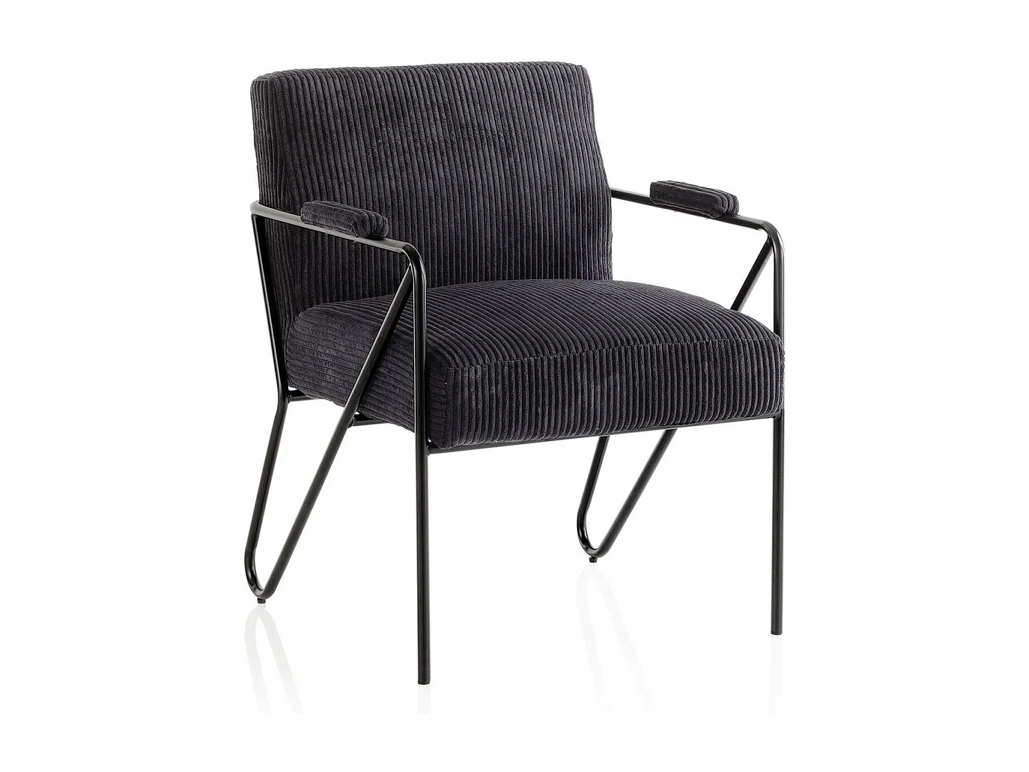 Fauteuil velours noir et pied métal anthracite Apach
