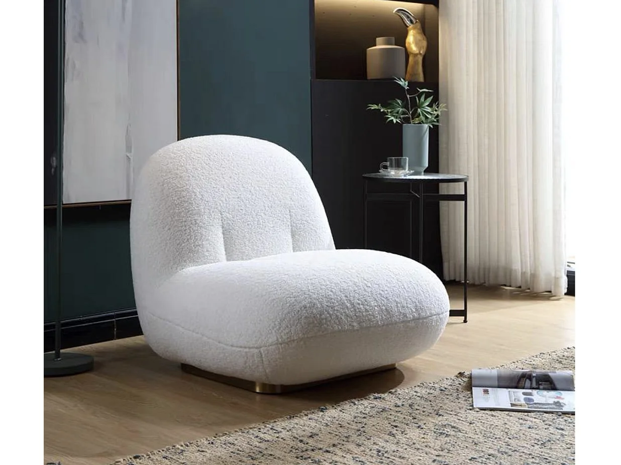 Fauteuil design tissu molletonnés et pied acier LOVA-Beige clair