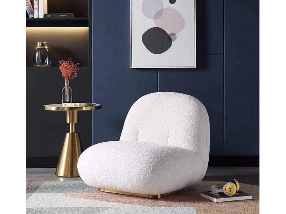 Fauteuil design tissu molletonnés et pied acier LOVA-Beige clair