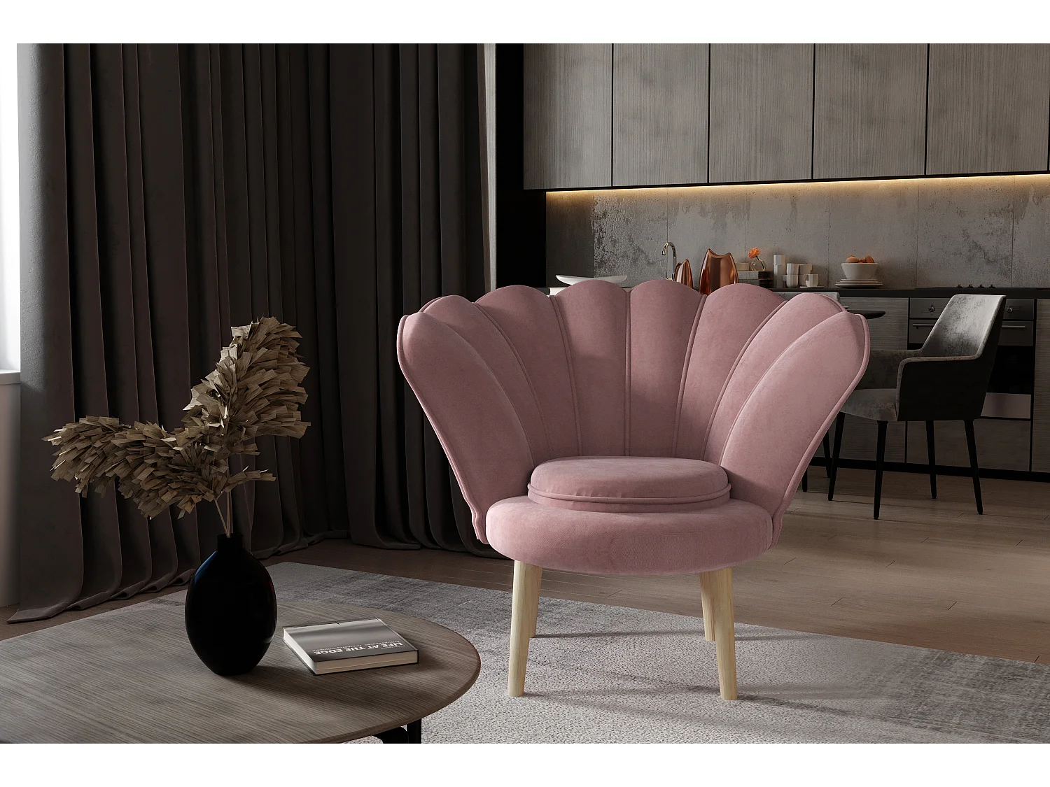 Fauteuil coquillage velours marron foncé Skidra