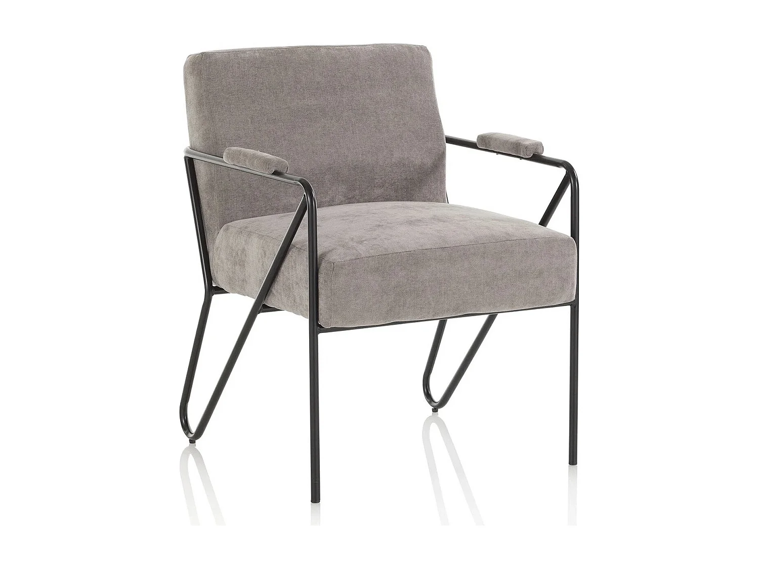 Fauteuil Apach grijs fluweel en antraciet metalen poten