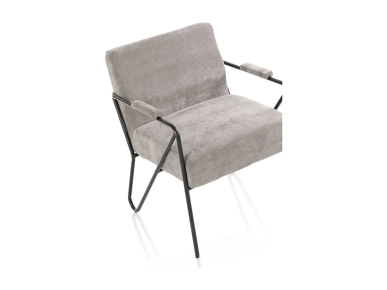 Fauteuil Apach grijs fluweel en antraciet metalen poten