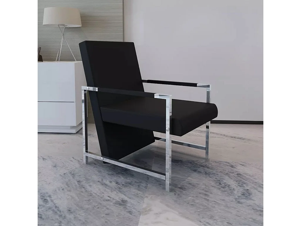 Fauteuil avec pied chromé Noir Similicuir