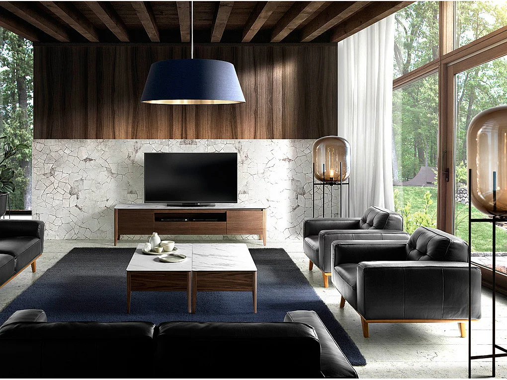 Kiro gewatteerde zwart lederen fauteuil en massief houten poten