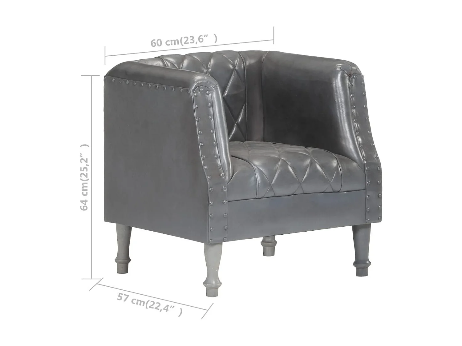 Fauteuil Gris Cuir véritable de chèvre