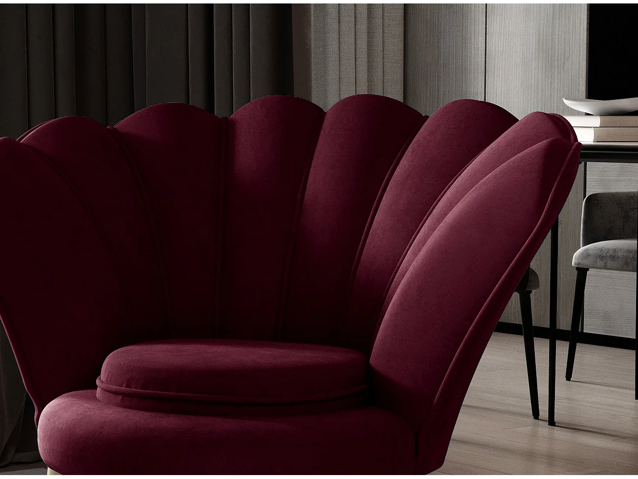 Fauteuil coquillage velours bordeaux Skidra