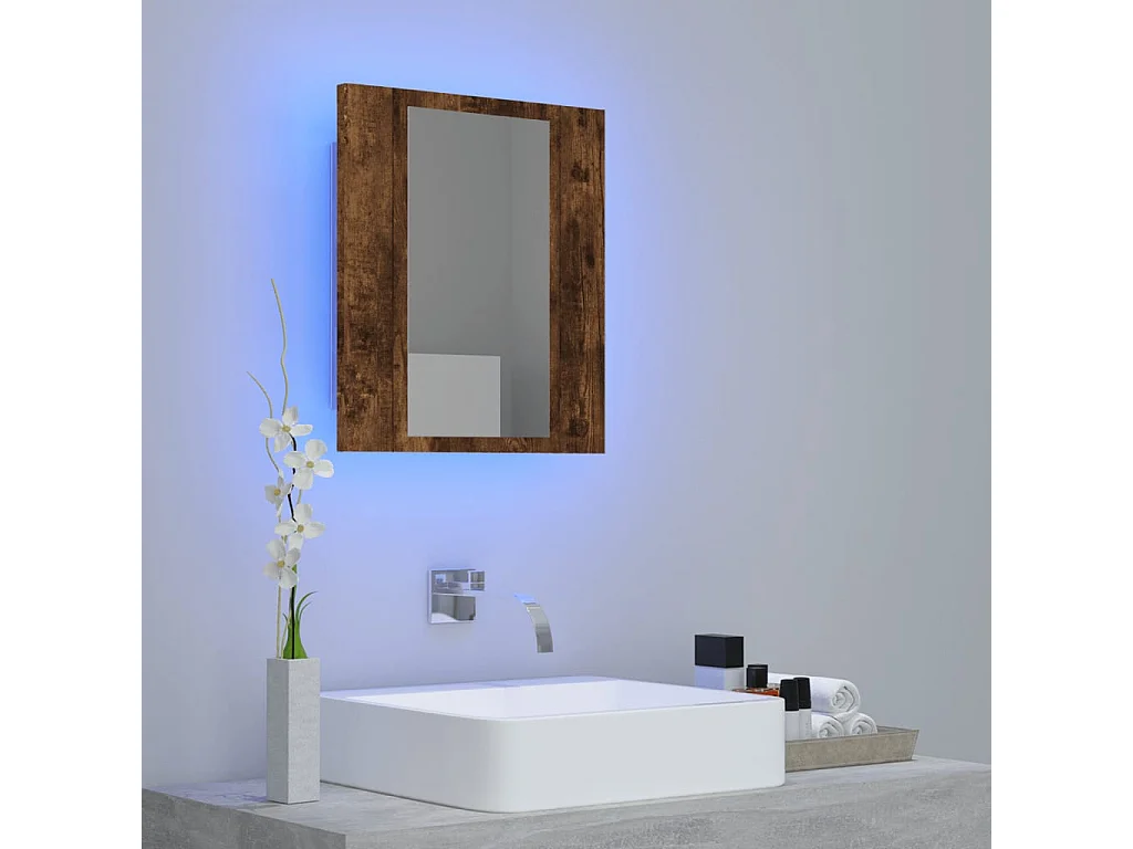 Armoire à miroir LED de salle de bain chêne fumé 40x12x45