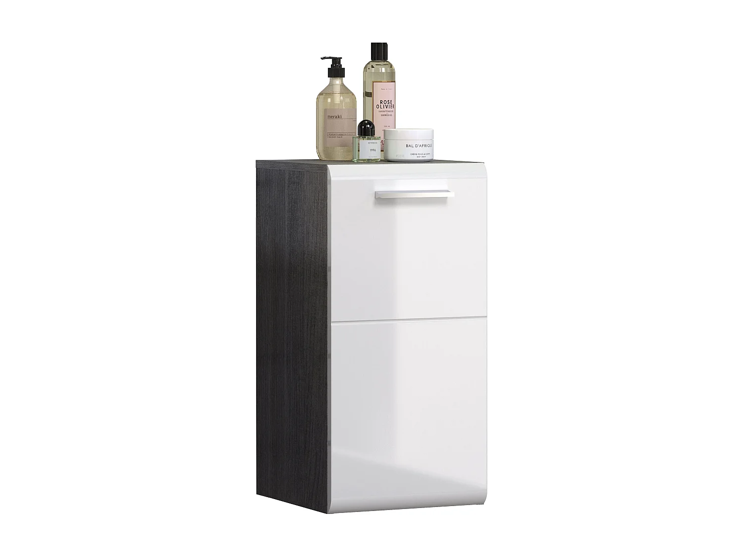 Meuble bas suspendu 1 porte blanc brillant et gris foncé Touka 35cm