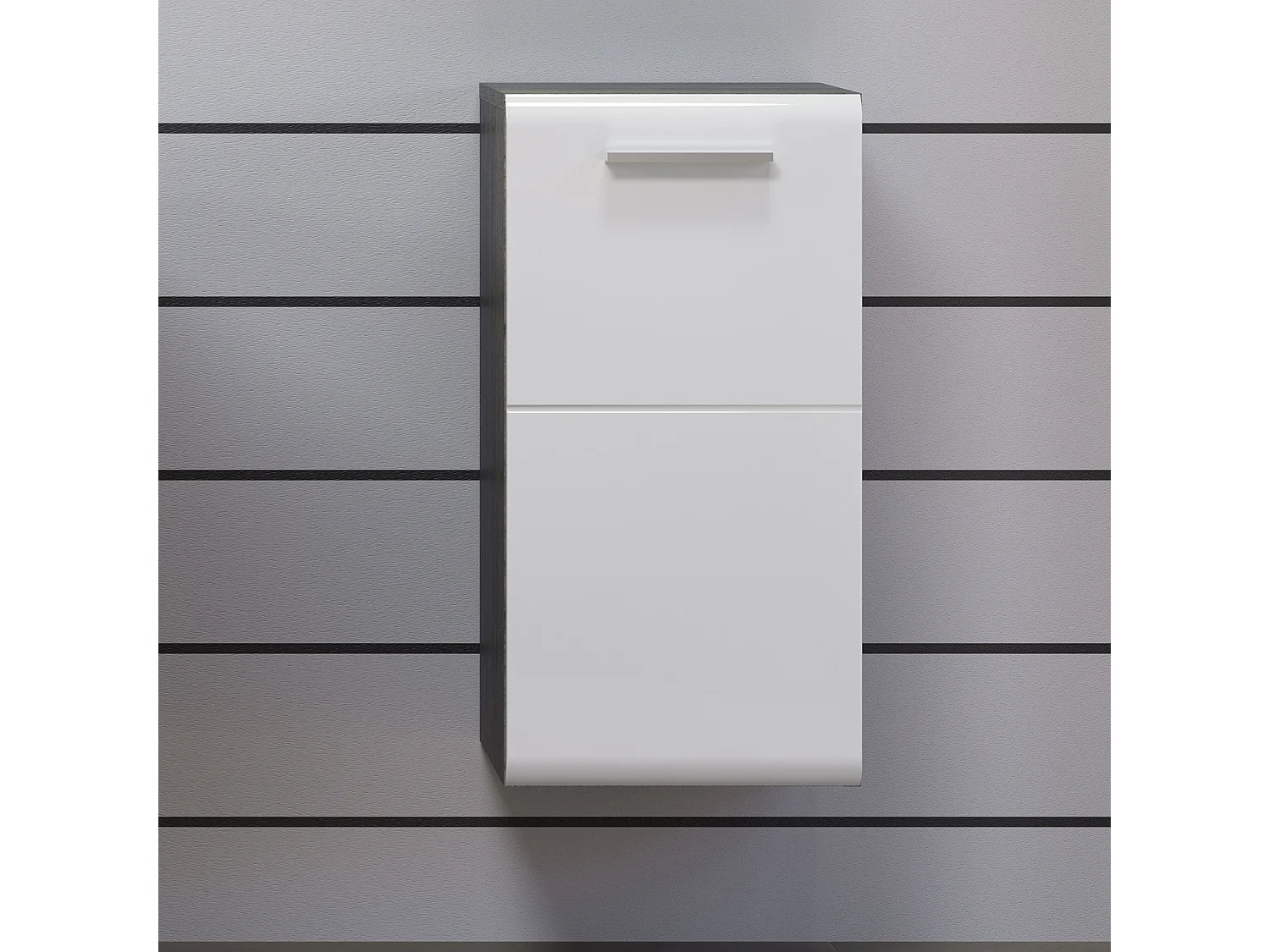 Meuble bas suspendu 1 porte blanc brillant et gris foncé Touka 35cm