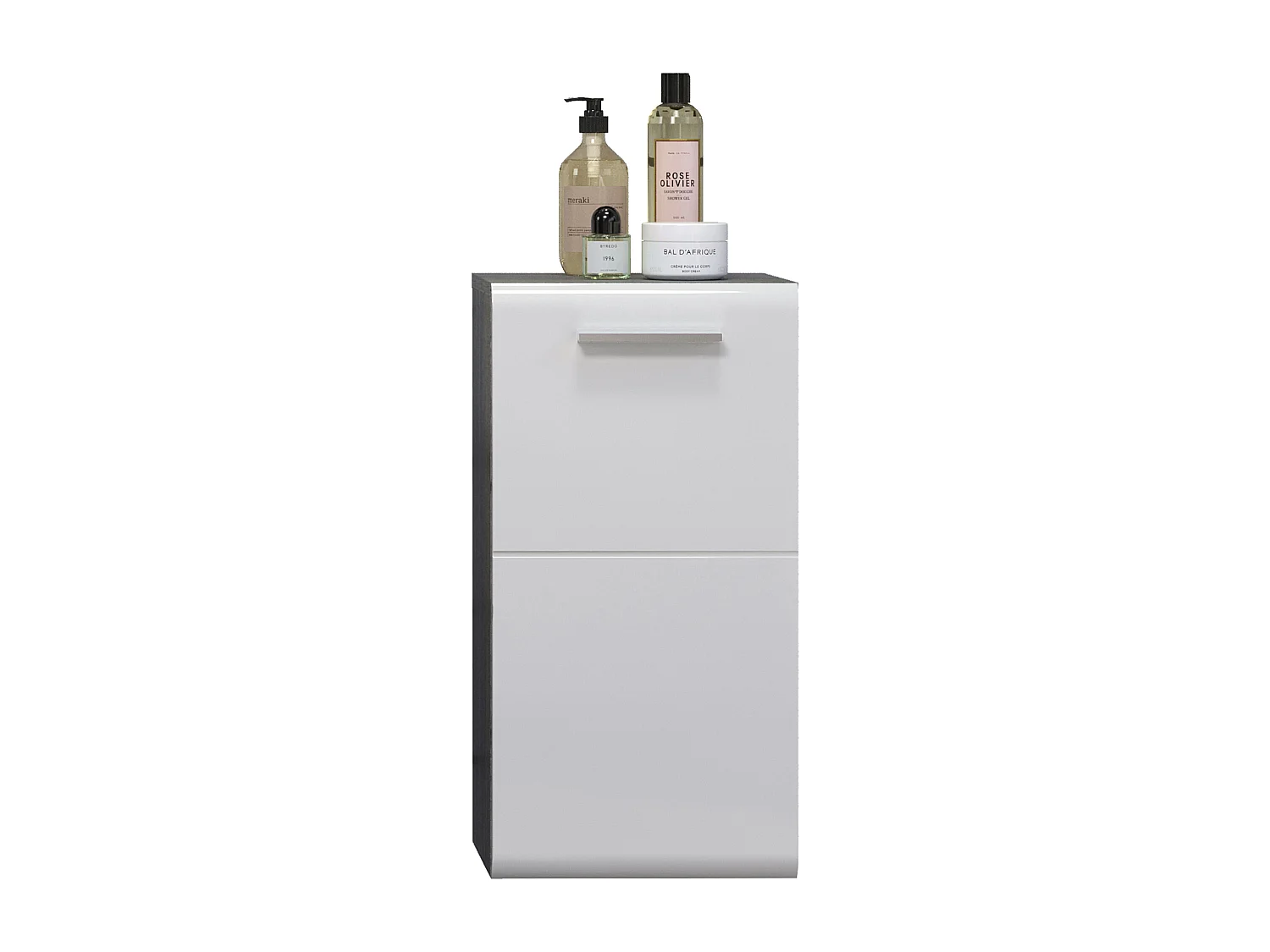 Meuble bas suspendu 1 porte blanc brillant et gris foncé Touka 35cm