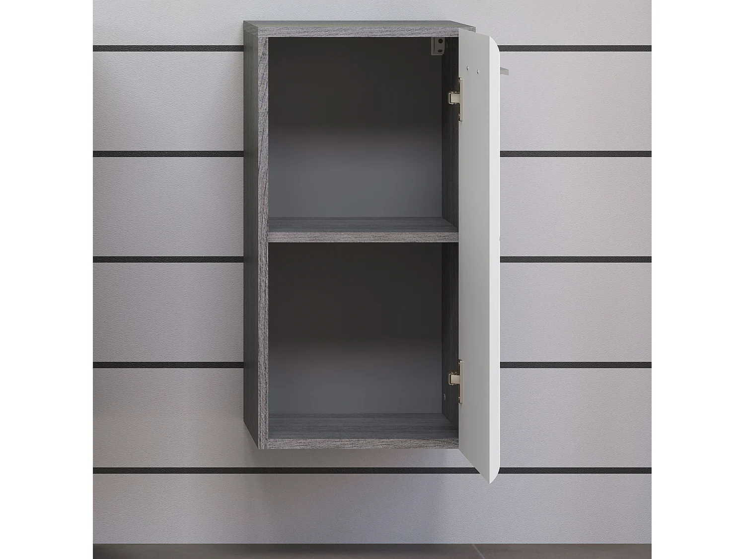 Meuble bas suspendu 1 porte blanc brillant et gris foncé Touka 35cm