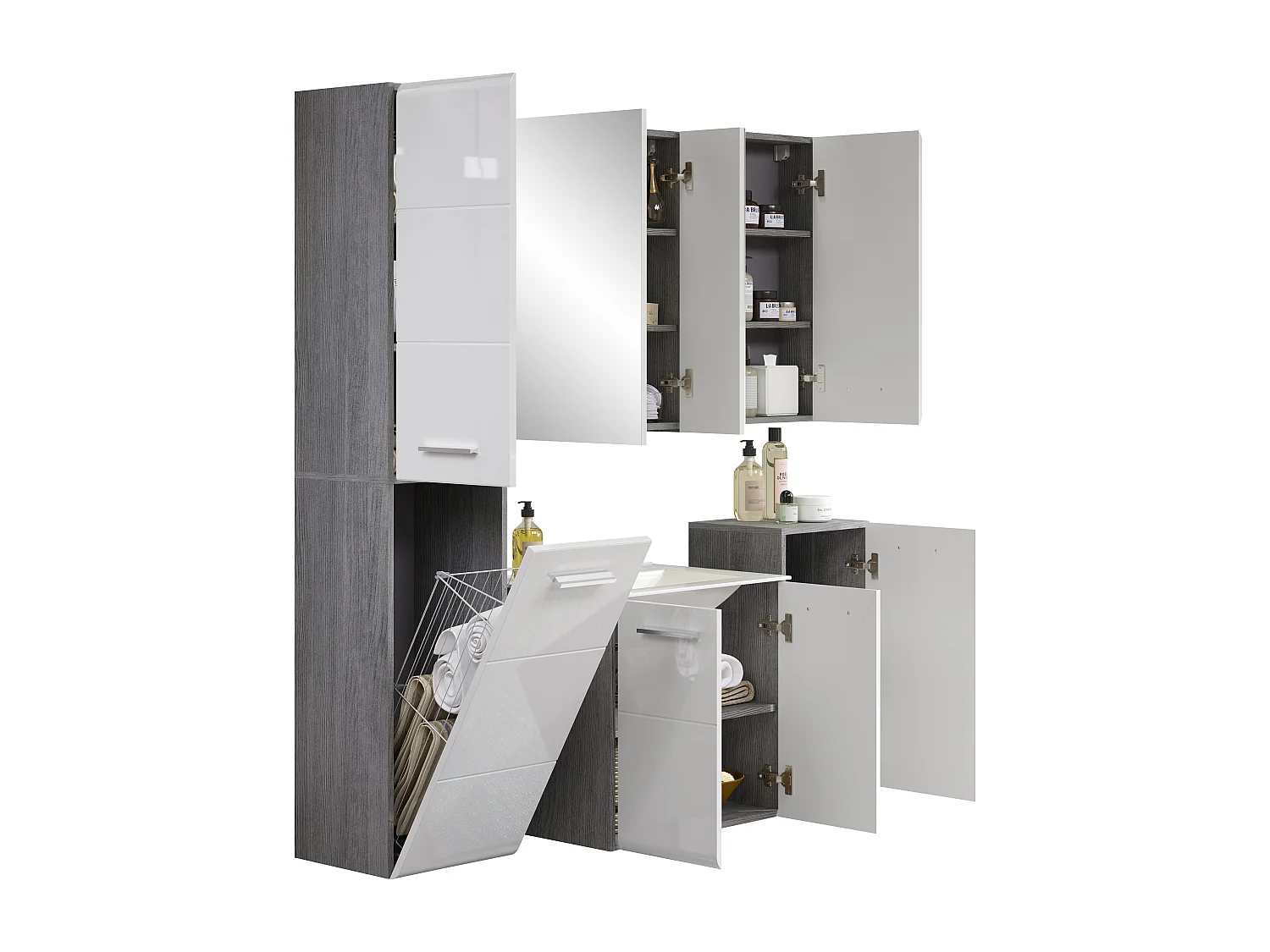 Meuble bas suspendu 1 porte blanc brillant et gris foncé Touka 35cm